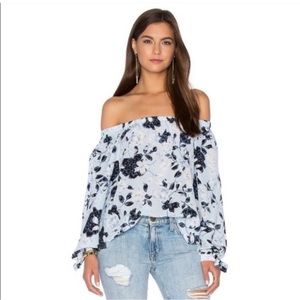 Yumi Kim Off-Shoulder Floral Blouse - Blue and White